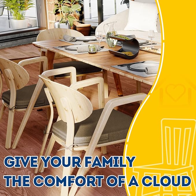 AAAAAcessories D-Shaped Chair Cushions, 2" Thick Dining Chair Pads with Ties and Removable, Machine-Washable Cover, 17" x 16", Set of 8, Taupe