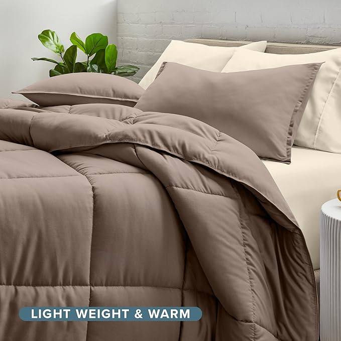 Bare Home Bed-in-A-Bag 5 Piece Comforter & Sheet Set - Twin XL - Goose Down Alternative - Ultra-Soft 1800 Premium Bed Set (Twin XL, Taupe/Sand)