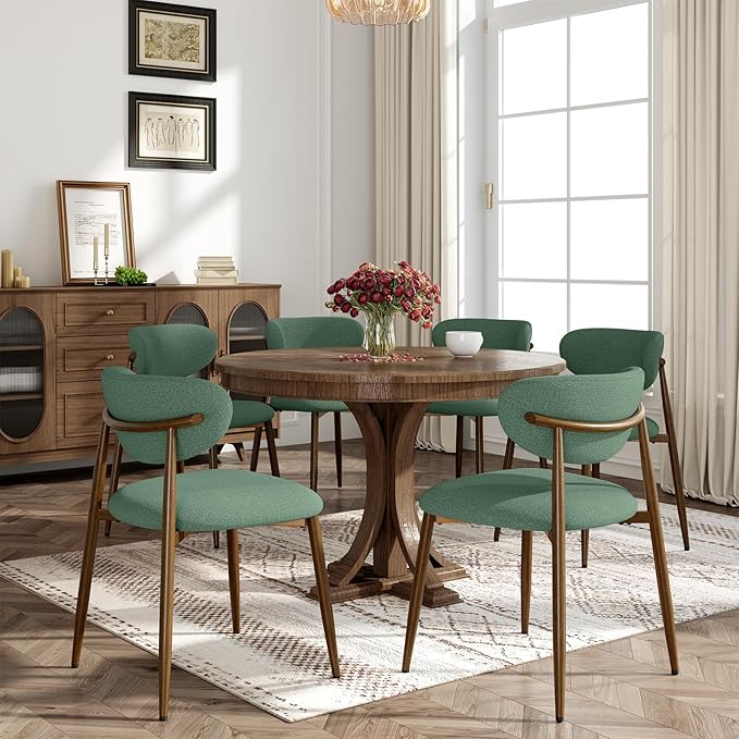 Dining Chairs Set of 2, Curved Back Kitchen Room Chairs with Metal Legs and Anti Slip Pads, Upholstered Dining Chair for Home and Restaurant, Green