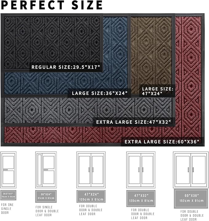 Yimobra Door Mat, Outdoor Indoor Entrance Welcome Mat, Heavy Entry Front Door Mat, Stain & Fade Resistant, Low Profile, Sturdy Rubber, Easy Clean Patio Floor Mat, Waterproof, 29.5 x 17, Gray