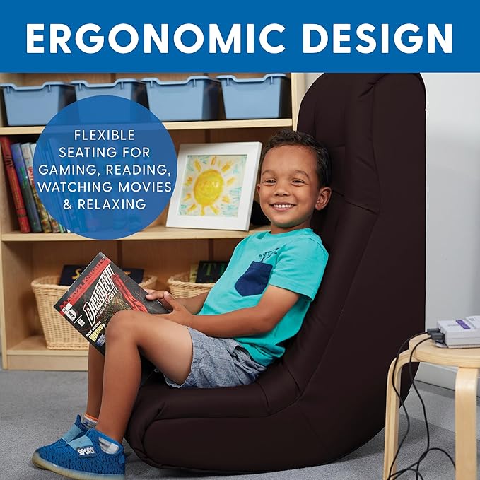 FDP Tufted Floor Rocker for Kids, Teens and Adults Comfortable, Ergonomic Chair for Reading, Playing Video Games, or Watching TV - Powder Blue, 10488-PB
