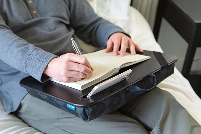 LAPGEAR Designer Lap Desk 2-Pack with Storage Basket, Phone Slot & Device Ledge – Gray Argyle – Fits Laptops up to 15.6" – Style No. 70438