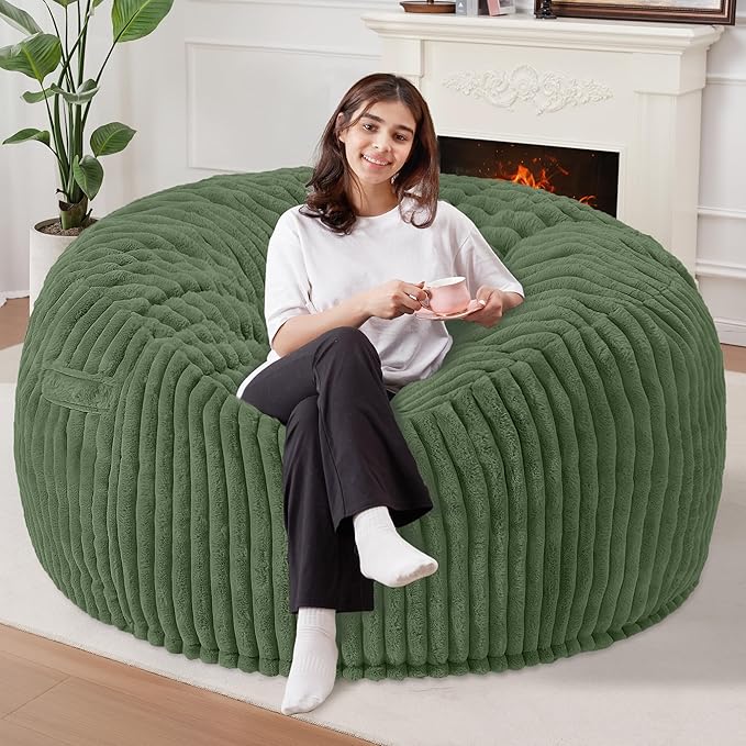 Homguava 5 FT Bean Bag Chair,5' Big Bean Bag,Giant Bean Bag Chairs for Adults with Memory Foam Filled,Comfy Large Beanbag Chairs Soft Bean Bag Sofa with Dutch Corded Plush Cover-Green
