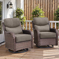 Belord Luxury 6" Thick Cushioned Outdoor Swivel Rocker Patio Chairs of 2, High Back Wicker Patio Furniture Set with Ergonomic Zone Back, Conversation Glider Set for Deck Porch - Brown+Grey