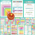 EXCOOL CLUB 24 Boho Math Posters For Elementary School - Laminated Multiplication Chart For 4th Grade Decor, Addition Subtraction Chart Educational Poster, 5th Grade Classroom Must Haves (11x17)