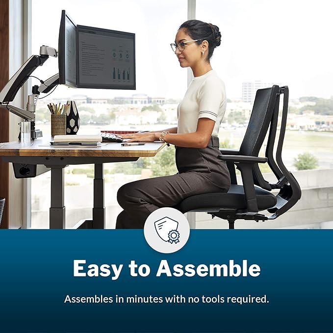 Vari Task Chair- Varidesk Comfortable Ergonomic Office Chair with Mesh, Armrests and Rolling Casters - Easy Assembly, 300lb Capacity - Lumbar and Back Support - Home Office Chair- Black
