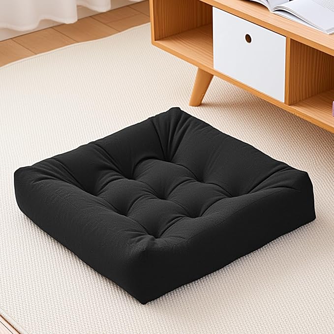 Tikuns Floor Pillows for Adults, 22 * 22 * 6 Inch Inch Meditation Cushions, Large Square Sitting Cushion Living Room Memory Foam Pillow for Sitting (1, Black, 22x22x6 Inch)