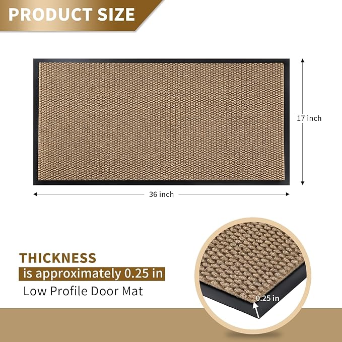 Yimobra Doormat Outdoor Indoor Entrance 36 x 17, All-Season All-Weather Front Door Mat, 100% Waterproof Welcome Matt for Floor Garage Outside Entry, Stain and Fade Resistant,Khaki