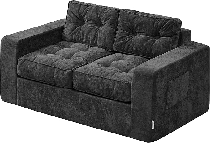 Hobestluk Sofa Couch Loveseat Sofa with Chenille Fabric 2-Seater Sofa for Small Spaces Comfortable Foam Floor Sofa 2 in 1 Boneless Couch for Living Room Bedroom Apartment or Office (Grey, Loveseat)