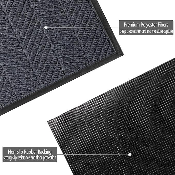 XADP Front Door Mat 36"x24" Indoors Outdoors Welcome Mats, Waterproof Non-Slip Rubber Backing Heavy Duty Doormat Outside Entrance, Low Profile Entryway Rugs Floor Mat for Patio, Pattern A Grey
