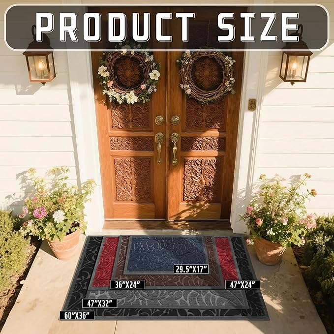Yimobra Extra Large Door Mat 60x36, Waterproof Sturdy Outdoor Mats for Front Door, Heavy Duty Non-Slip Doormat for Garage Patio Entryway Indoor, Easy Clean, Grey