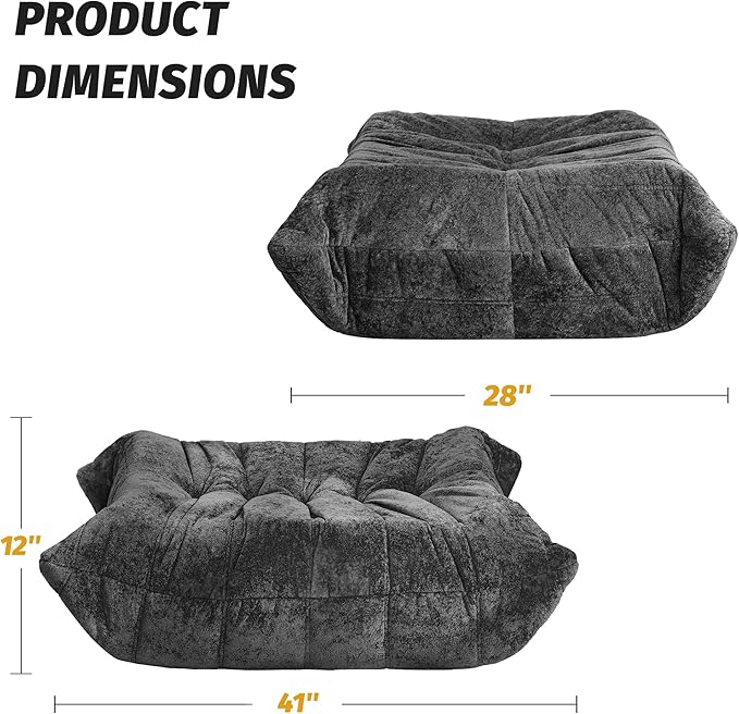 Homguava Giant Bean Bag Chairs for Adults, Memory Foam BeanBag Fireside Chair Bean Bag, Lazy Floor Sofa with High-Rebound Foam, Sofa Couch for Living Room Bedroom Dorm Office (Grey, Footrest)