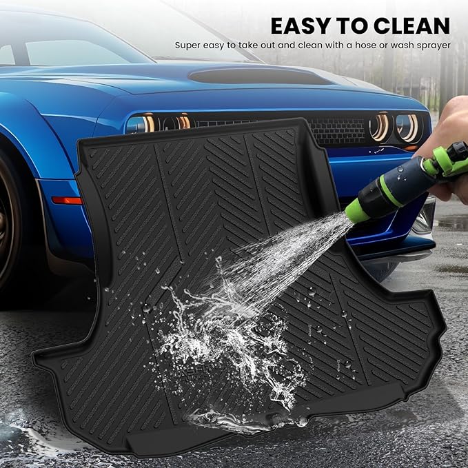 LASFIT Cargo Mats for Dodge Challenger 2011 2012 2013 2014 2015 2016 2017 2018 2019 2020 2021 2022 2023, All Weather TPE Custom Fit Trunk Mats Cargo Liners, Black