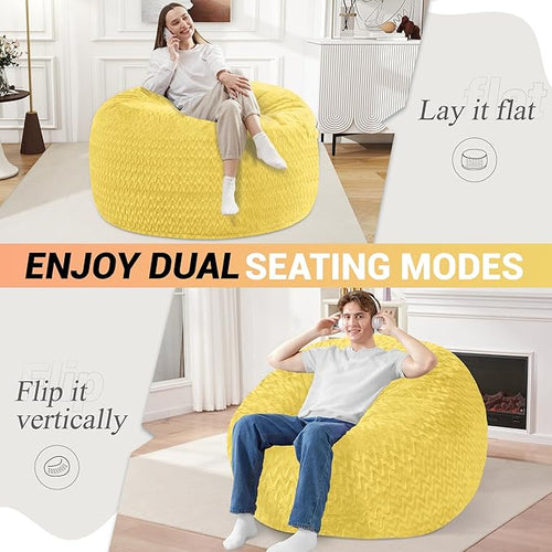 3FT Bean Bag Chair,Giant Bean Bag Chairs for Adults,Big Bean Bags with Memory Foam Filled, Large Beanbag Chairs with Chevron Plush Cover-Yellow