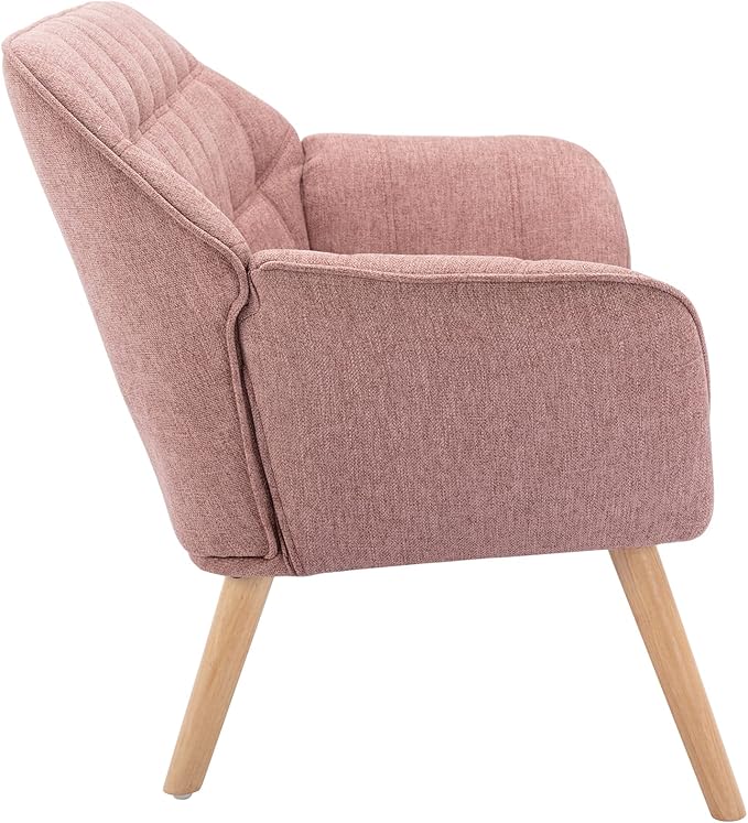 QUINJAY 48" Small Loveseat Sofa, Modern Linen Fabric Mini Sofa Couch 2-Seater Love Seat with Quilting Backs and Wood Legs for Living Room, Bedroom and Small Space, Pink