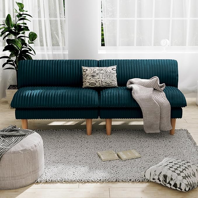 3 Sets 69" Futon Sofa Bed, 4 in 1 Multi-Function Couch Sleeper with Adjustable Backrest, Modern Convertible Futon, Recliner Small Loveseat for Living Room, Plush Blue