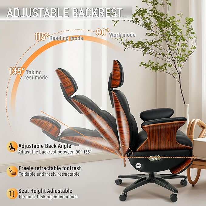Genuine Leather Office Chair with Electric Reclining, Footrest, Lifting and Massage Function, 350lbs Capacity Ergonomic Executive Chair with Alu Base and 360° Wheels for Home Living Room