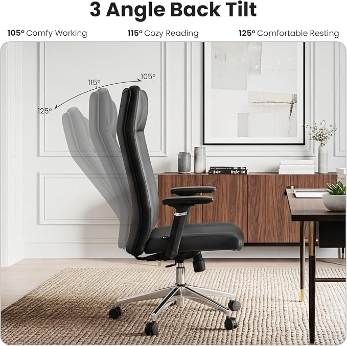 EUREKA ERGONOMIC Eris High Back Leather Desk Chair, Executive Computer Chair with Adjustable 4D Armrests and Large Headrest, Ergonomic Lumbar Support for Home Office, Black