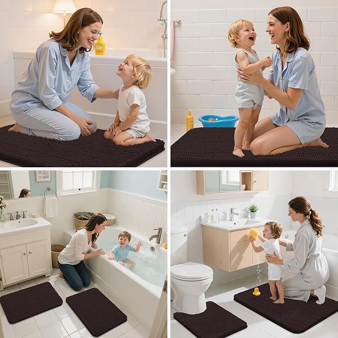 Arotive Bathroom Rugs 36x24, Extra Soft Absorbent Shaggy Chenille Bath Rugs, Machine Washable Rubber Backing Non-Slip Bath Mats for Bathroom Floor Tub and Shower, Home Decor Accessories, Brown