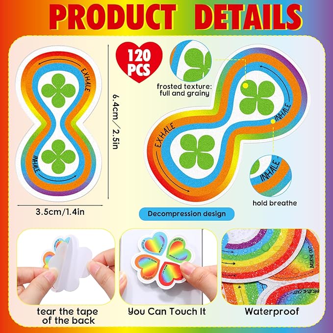 Fulmoon 120 Pcs Anxiety Sensory Stickers Textured Sensory Strips Tactile Rough Calm Sensory Stickers Adhesive Tactile Fidget Tool for Classroom Desk Adults Teens Anxiety Relief (Rainbow Color)