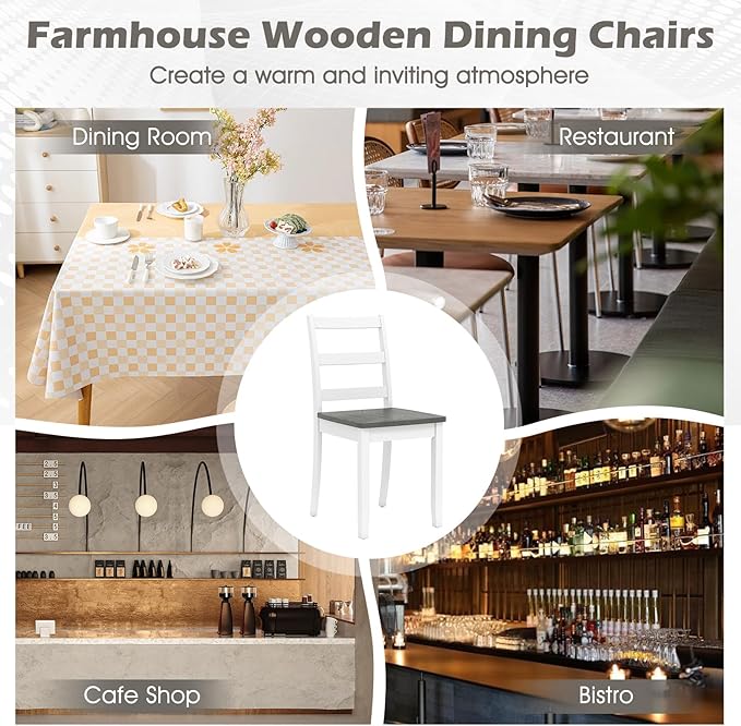 Giantex Dining Chairs, Wooden Armless Kitchen Chairs with Solid Rubber Wood Legs, Farmhouse Ladder Back Dining Chairs for Dining Room (2, White+Gray)