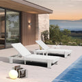 PURPLE LEAF Patio Chaise Lounge Modern Outdoor PU Leather Style Lounge Chair 4 Pieces with Adjustable Backrest Luxury Aluminum Chaise Lounge Chairs for Pool Garden Backyard Beach, White