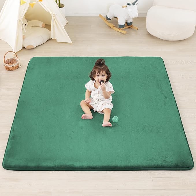 PAPAMAT 1.3" Thick Baby Floor Play Mat 50x50, Basic Padded Foam Mat for Tummy Time Crawling, Non Slip Cushioned for Babies Toddlers Infants Kids (Dark Green)