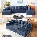 145" Oversized Cloud Boneless Sectional Sofa with Chaise, Corduroy U Shaped Modular Couch with Deep Seat, Fixed Frame Comfy Corner Sofa, No Assembly Required (Blue)