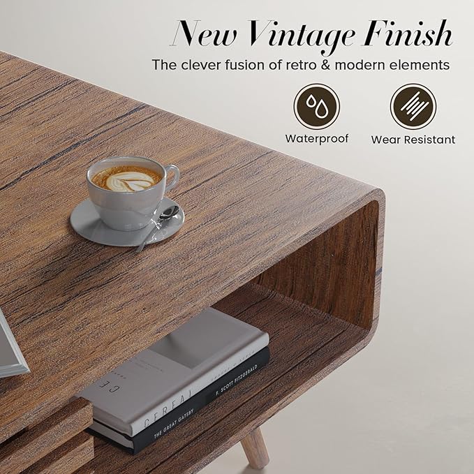 Easyego Coffee Table with Storage, Farmhouse Wood Tables for Living Room, Easy Assembly, Suitable for Various Home Styles (Rustic Walnut)