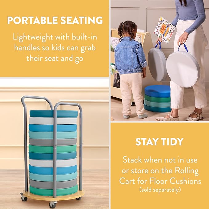 Back2School Express Round Floor Cushions with Handles, Flexible Seating, Contemporary, 6-Piece