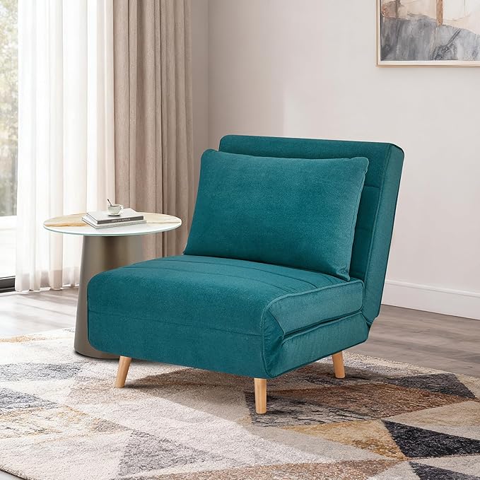 CITTANEO 31" Convertible Sleeper Chair, 3-in-1 Foldable Chair Bed with Pillow, 3-Position Adjustable Backrest, Single Sofa Bed for Apartment, Office, Peacock Blue