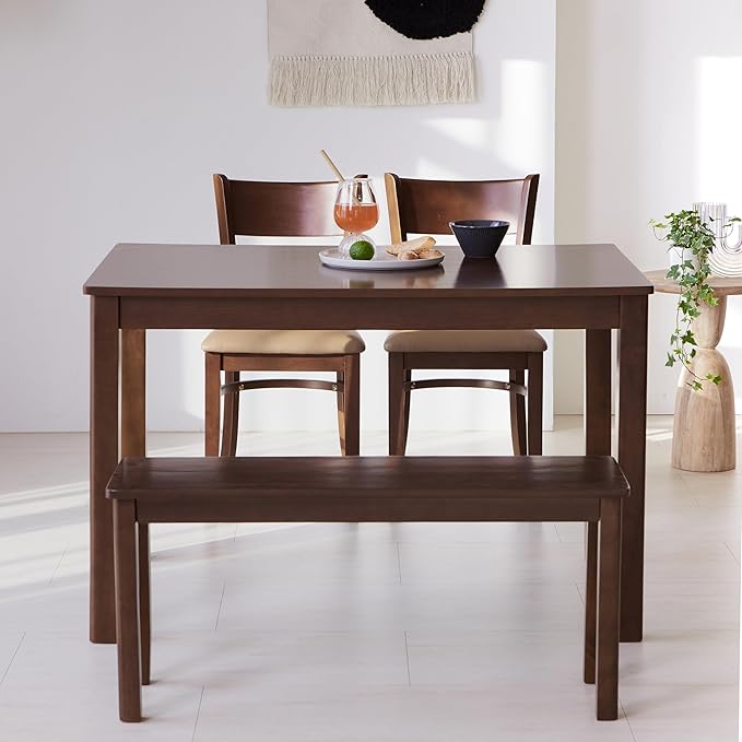 Livinia Cabin 45.3" Wooden Dining Table/Small Rectangular Modern Farmhouse Solid Wood Kitchen Table Desk (Walnut)