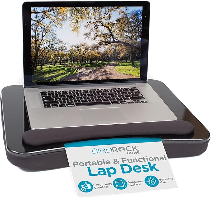 SOFIA + SAM Lap Desk w/Memory Foam Cushion - Large Surface for Crafts, Reading - for Laptops up to 17 inches - Cushioned Tray for Computer, Keyboard, Mouse, Bed, Couch, Chair, Padded Pillow - Black