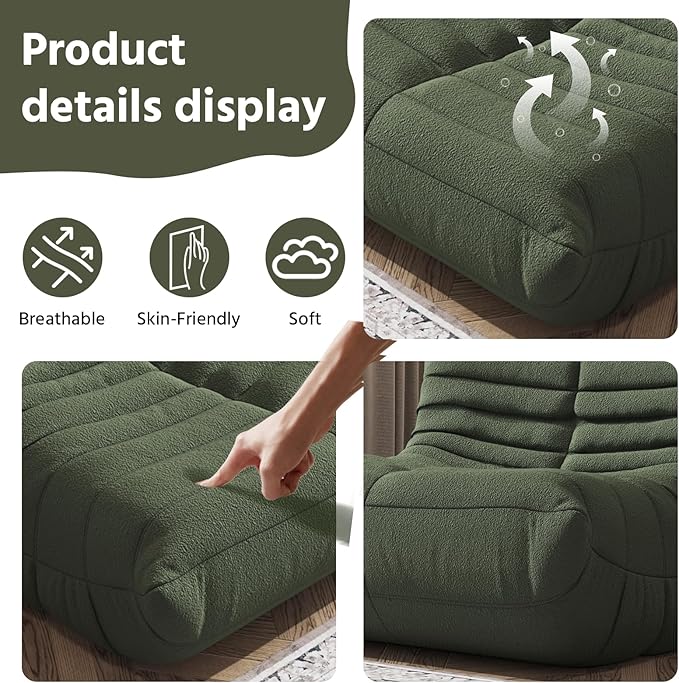 Bean Bag Chair, Fireside Chair, Large Bean Bag Chair for Adults, Bean Bag Chairs for Teens with High-Resilience Foam, Non-Slip Base Floor Lounge Sofa,Living Room (Green, Single)