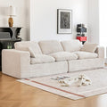Esright 110" Oversized Sofa for Living Room, Cloud Boneless Couch with Fluffy Seat Cushions, 3 Seater Upholstered Floor Sofa, No Assembly Required, Beige