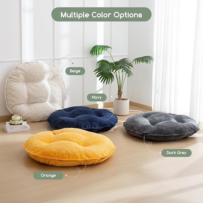 35" Washable Floor Pillow Cushion for Adults, Meditation Cushion Pillow, Extra Large Round Floor Sitting, Removable Tufted Corduroy Cover, for Tatami Living Room or Yoga, Dark Grey, Machine Washable