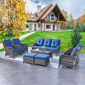 Rilyson Wicker Patio Furniture Chairs Set - 8 Piece Rattan Outdoor Patio Sectional Conversation Sets with Sofa,Armrest Chairs,Coffee Table and Ottomans for Porch Deck Garden(Mixed Grey/Blue)