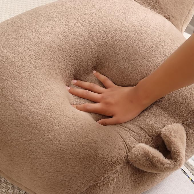 PAJEO Reading Pillow for Sitting in Bed, Large Backrest Reading Pillow with Arm Rest,Back-Rest Support Cushion for Sit Up on Couch, Sofa, and Floor, Dorm Essentials (Khaki Faux Fur, Large(19"))