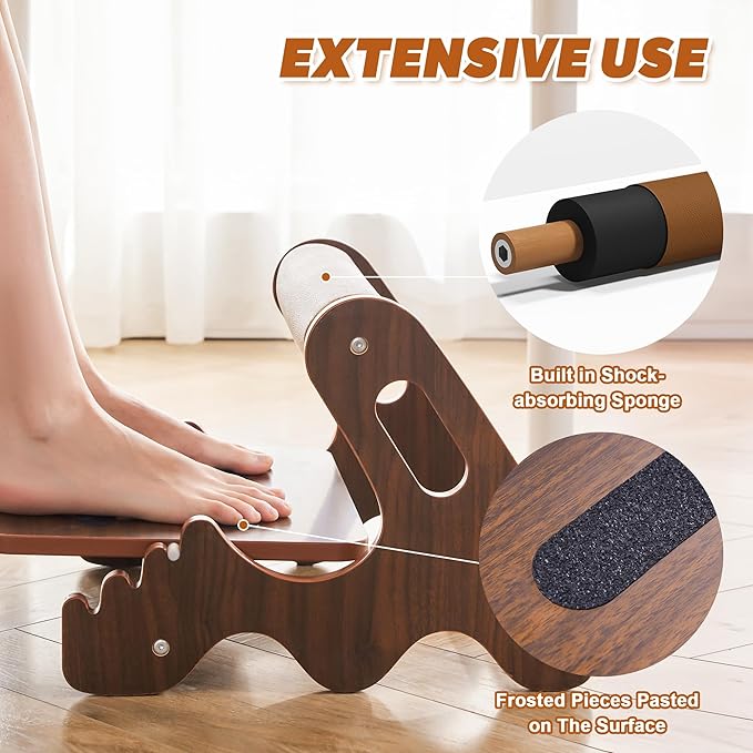 Foot Rest for Under Desk at Work- Adjustable Rocking Foot Stool with 3 Height Positions and Soft Crossbar, Ergonomic Wooden Footrest with Anti-Slip Surface for Home, Office