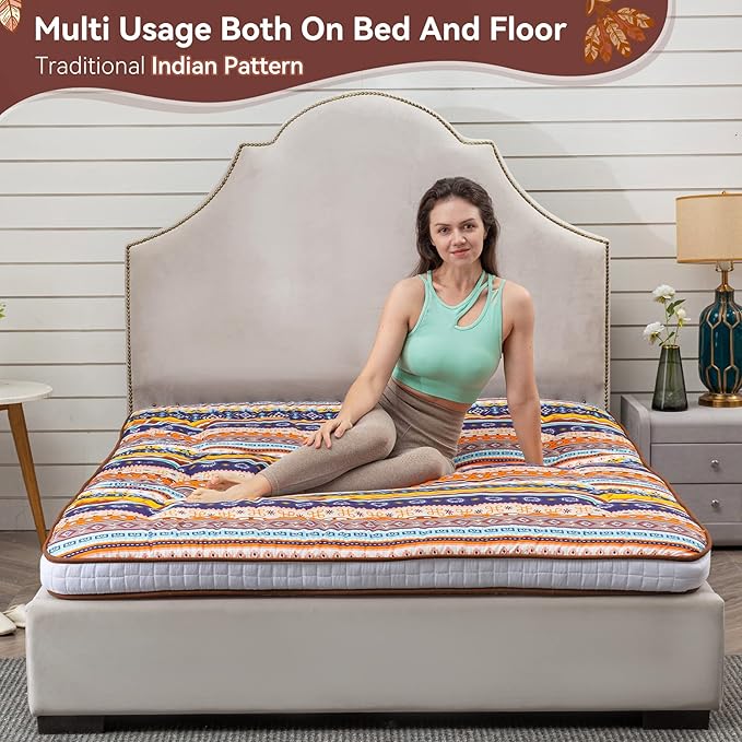 Dr.Futon Japanese Floor Futon Mattress Extra Thick Folding Roll Up Bed Topper Mat for Guest,Lounger and Tavel