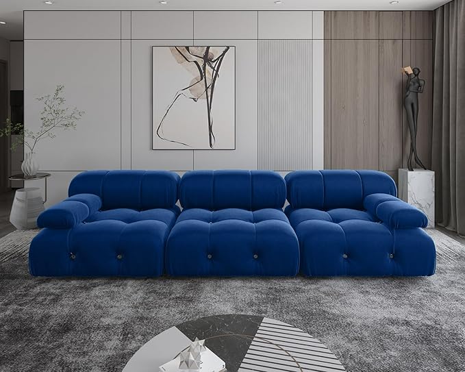 JACH 104" Convertible Modular Green Sectional Sofa, Minimalist Mid-Century Velvet Sofas Couches, Luxury Modern 3-Seat Wide Couch Sectional for Living Room Office Apartment (Blue)