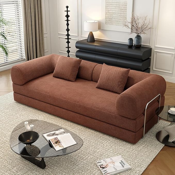 YUODL 78.8" Modular Sofa Bed - 4-in-1 Convertible Design with Corduroy Fabric and High Density Sponge, Removable Cover and Fixed Frame