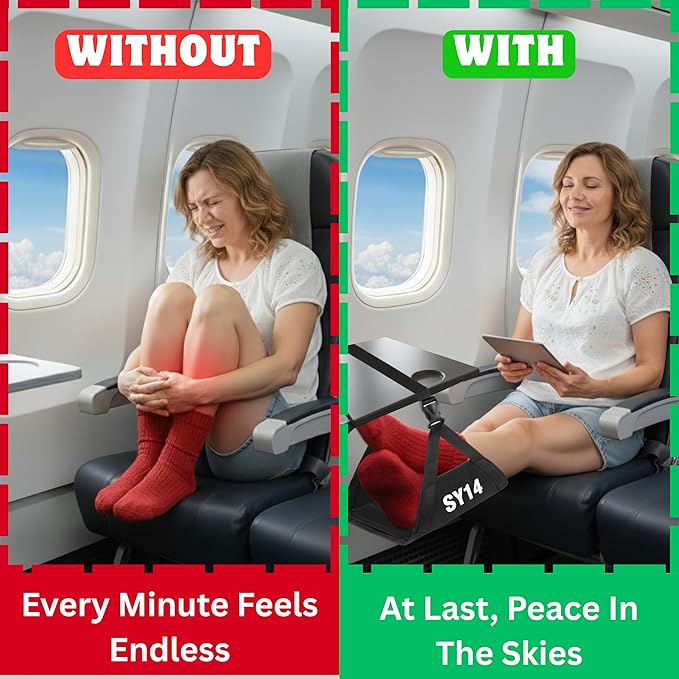 Premium Foot Hammock for Plane Travel – Wheelchair Foot Sling Replacement Foot Hanger for Flights Portable Foot Rest for Air Travel Memory Foam Leg Rest Under Desk Foot Hammock Travel Gift Men Women