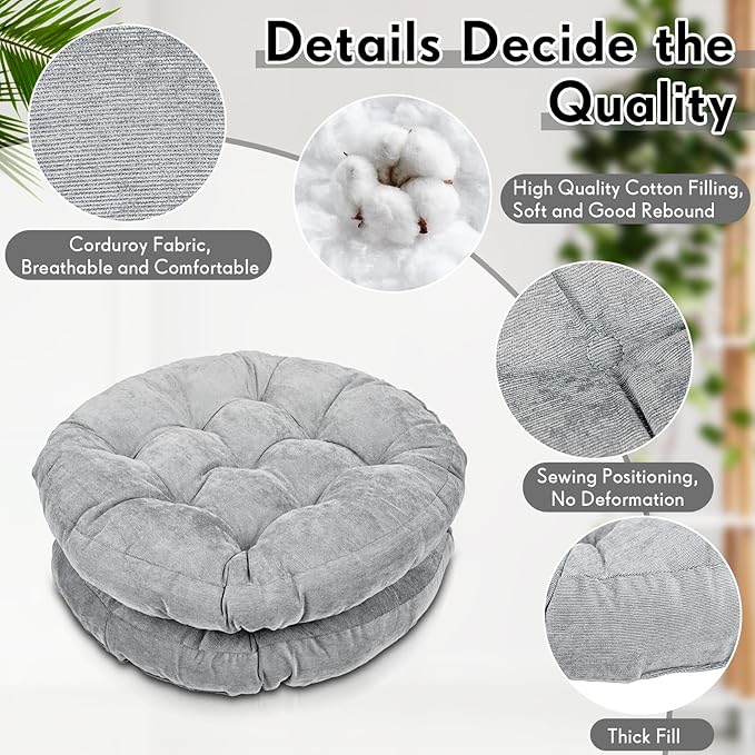 Jerify Floor Pillow Cushions 22 x 22 Inch Round Square Large Meditation Floor Pillow for Classroom Adult Meditation Picnic Party Cushion for Seating Gift Christmas(Round,Light Gray,6 Pcs)