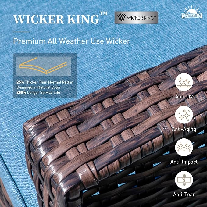 SUNSHINE VALLEY Patio Wicker Swivel Chairs Set of 2, Outdoor High Back Chairs with 5.5" Waterproof Cushions, Outdoor Furniture Set for Deck Porch and Yard, Peacock Blue