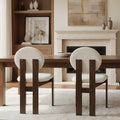 Modern Wood Dining Chairs Set of 2, Farmhouse White Boucle Kitchen Chairs with Round Back and Wooden Walnut Legs, Mid-Century Armless Upholstered Accent Chairs for Dining Room/Living Room/Restaurant