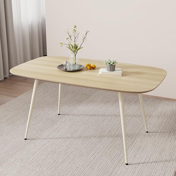 47.2'' Modern Farmhouse Dining Table, Wooden Rectangular Dining Table with Metal Legs for 4 People for Dining Room, Kitchen, Living Room (Cat Scratch Table, 47.2")
