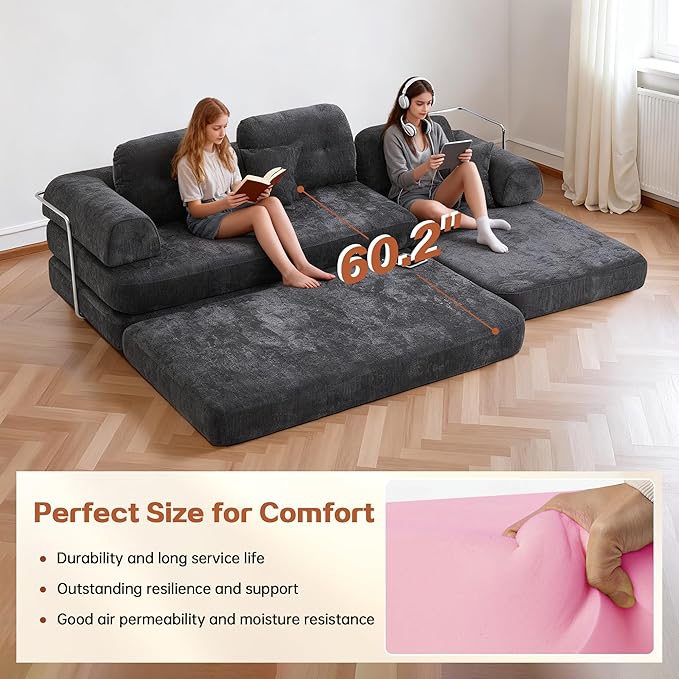 KEIKI 104" Modern Sectional Modular Sofa Bed with Chaise,Enhanced Frame Stability,Compressed Memory Foam Couch for Living Room Bedroom
