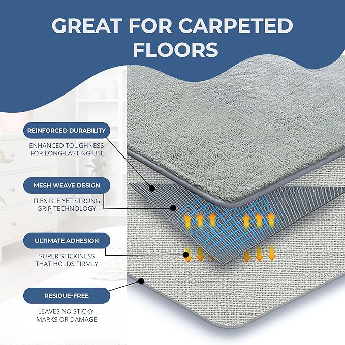 DEVOGUE® 24-PCS Rug Gripper Tape Dual Sided Washable & Removable Prevent Curling Corner Carpet Tape - Keep Rug in Place Non Slip Adhesive Rug Tape for Hardwood Floors and Tile