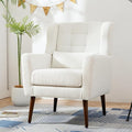 QKFF Modern Accent Chair, Upholstered Armchair with Pillow, Teddy Single Sofa Chair with Lounge Seat and Wood Legs Accent Chair for Living Room Bedroom Small Spaces